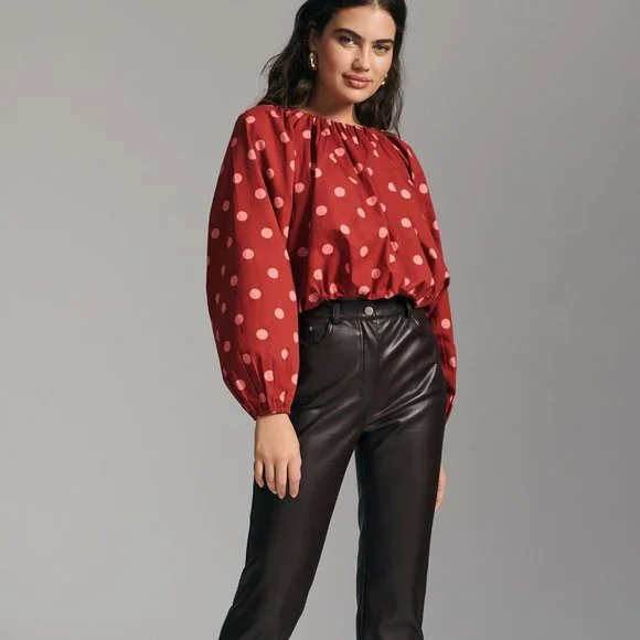 Anthropologie Maeve Poplin Bubble Up Blouse In Red Polka Dot Size XS NWT - Picture 2 of 12